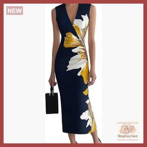 Floral Print Halter Neck Maxi Dress Bodycon Sleeveless Elegant Party Wear